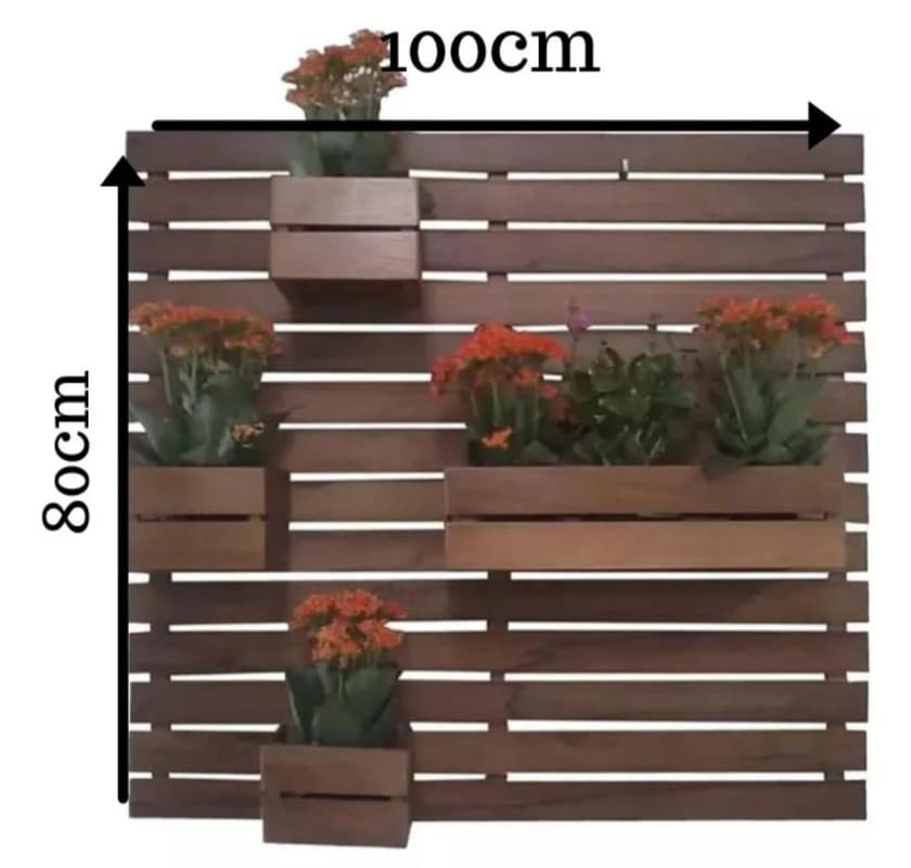 Jardim vertical 80x100cm com 4 cachepôs